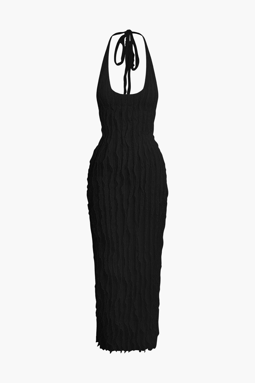 Aiertu  Sheer Ruffle Texture Halter Backless Maxi Dress Aiertu