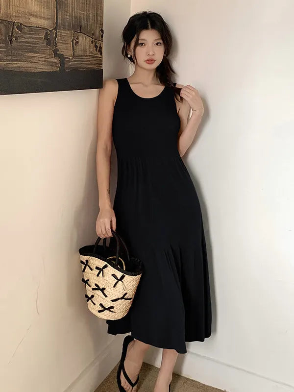 Aiertu French Style Hepburn Style Sleeveless Vest Knitted Dress Is A New High-End Waist Slim Dress For Women In Summer. Aiertu
