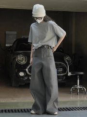 Aiertu  -  Plus Size Women's Casual Wide Palazzo Pants Cleanfit Solid Pleated Slant Pockets Work Trousers Office Korea Clothes Aiertu