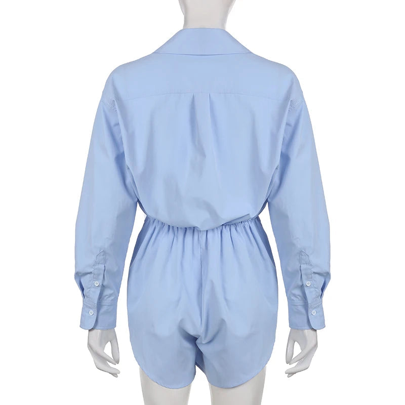 Aiertu  -  Casual Women Rompers Concise Shirts Style Buttons Long Sleeve Playsuits Autumn Streetwear Slim Fit Overalls All-matched Aiertu