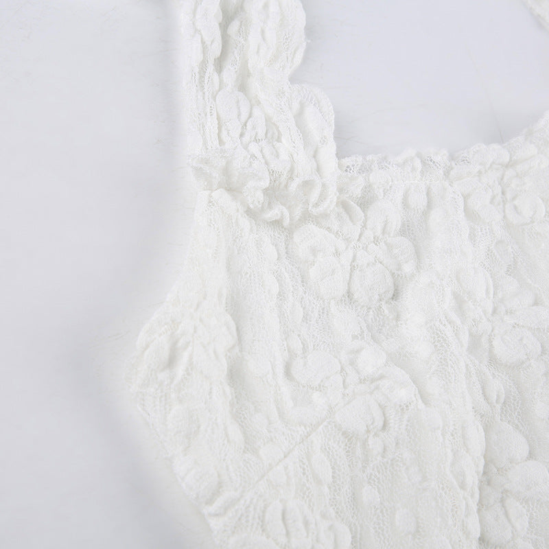 Aiertu - White Floral Lace Halter Maxi Dress Aiertu