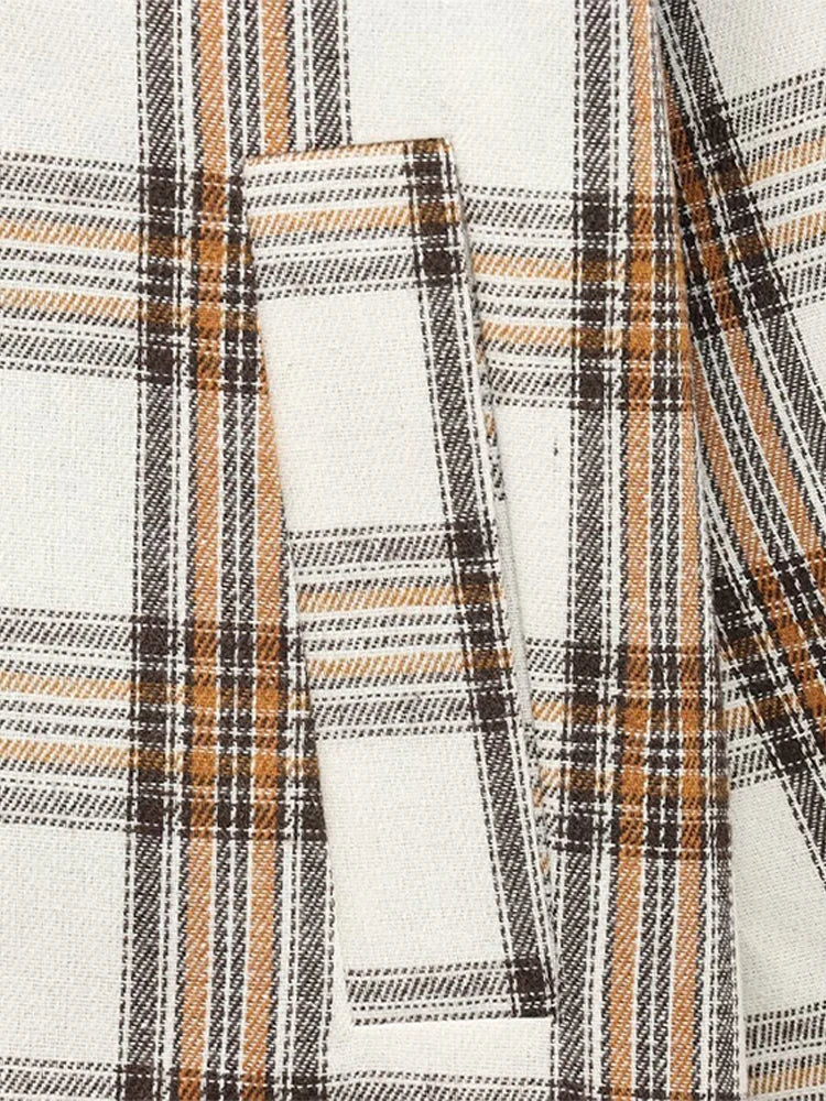 Aiertu  -  Patchwork Plaid Cape Style Jacket Coat Lapel Vintage Pocket Short Overcoat Loose Casual Fashion Temperament Women Outwear Spring Aiertu