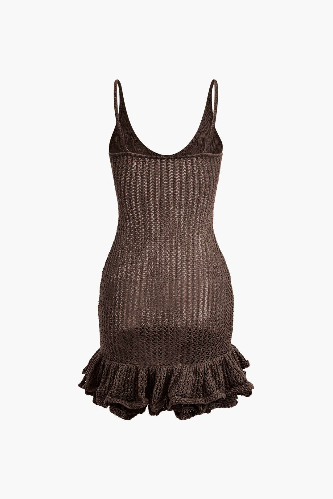 Aiertu  Open Knit Ruffle Hem Cami Mini Dress Aiertu