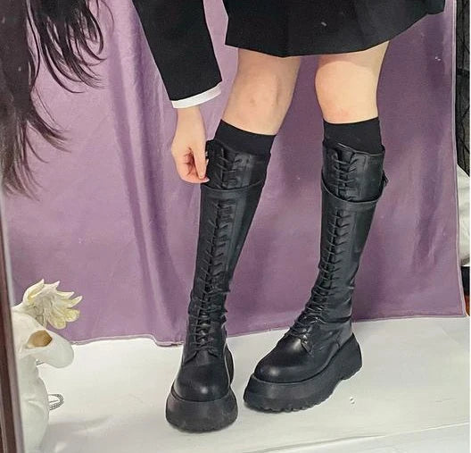 Aiertu    -  Footwear Lace-up Shoes For Woman Platform Women's Boots With Laces White Long Winter Knee High Shaft Sale Hot Stylish Goth Aiertu