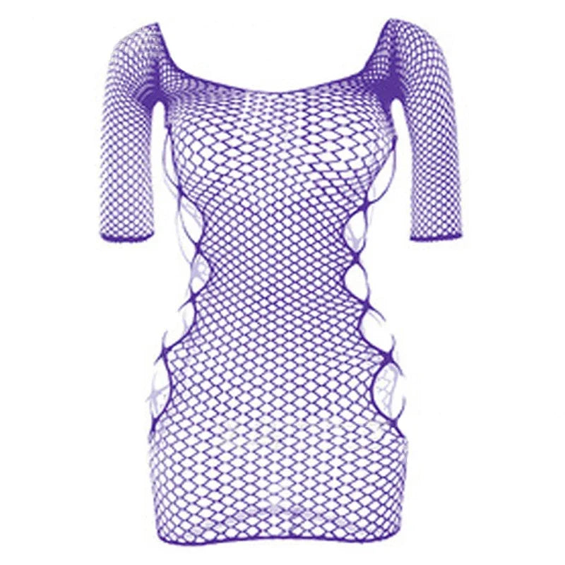 Aiertu Sexy Female Dress Sleepwear Long Sleeve Clothes Ladies Summer Fishnet Short Net Skirt Lingerie Women Aiertu