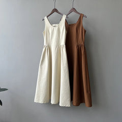 Aiertu  -  Fashion Sleeveless Long Dress Cotton Blend Solid Color Casual Summer New Dress A-line Backless Vacation Beach Dresses For Women Aiertu