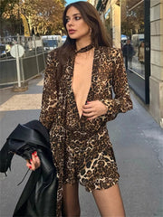 Aiertu  -   Vintage Leopard Printed Mini Dress Female V-Neck Sexy Contrast Suit Ruffled Patchwork Party Dress Women's Autumn Dress New Aiertu
