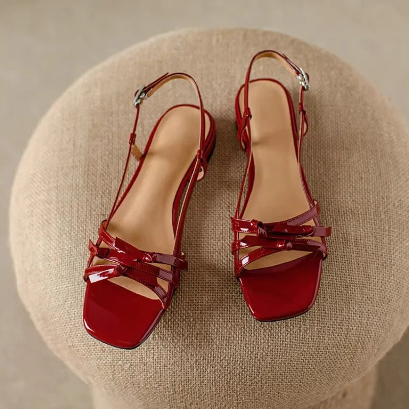 Aiertu  -  New Stunning Designer Square Toe Single Side Butterfly Red Sandals Summer New Low Heeled Women's Sandals Aiertu