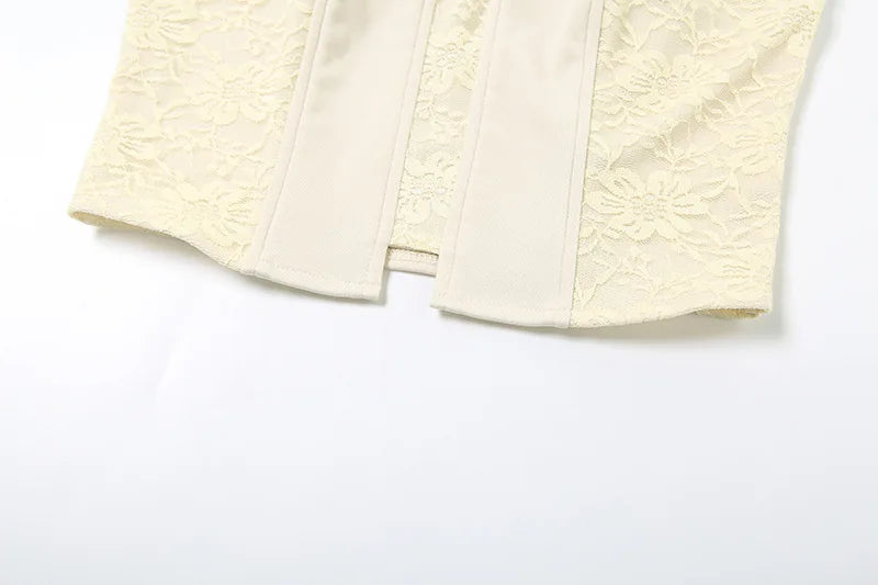 Aiertu  -  Two Piece Outfits Woman Set Vintage Lace Spliced Tube Top and Mini Skirt Coords Sets Woman Summer Clothes P94-EG32 Aiertu