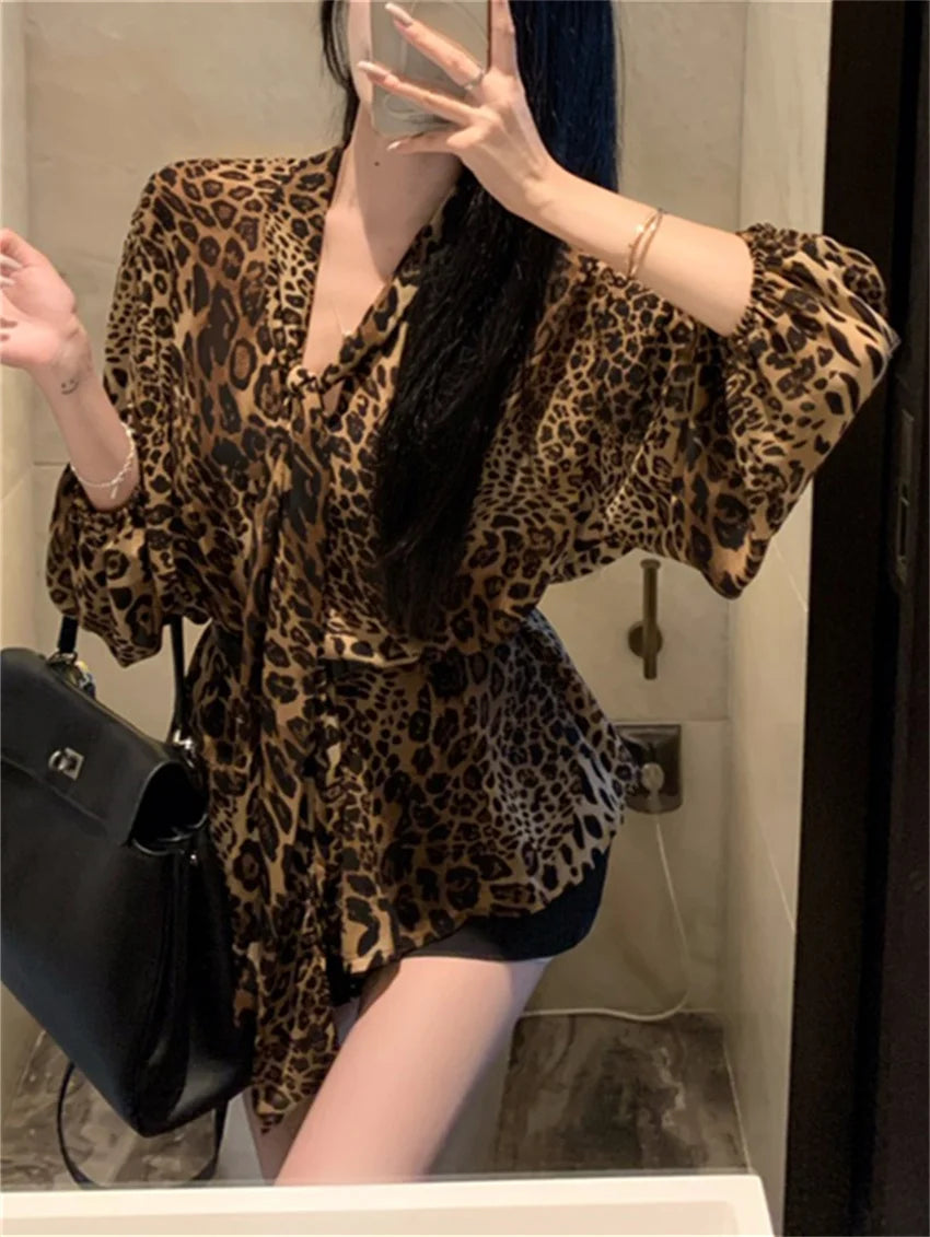 Aiertu  -  Chic Leopard Fashion Blouses Women Vintage 2026 Daily Sexy Autumn New Slim Casual Work Wear Elegant Daily Full Sleeve Aiertu