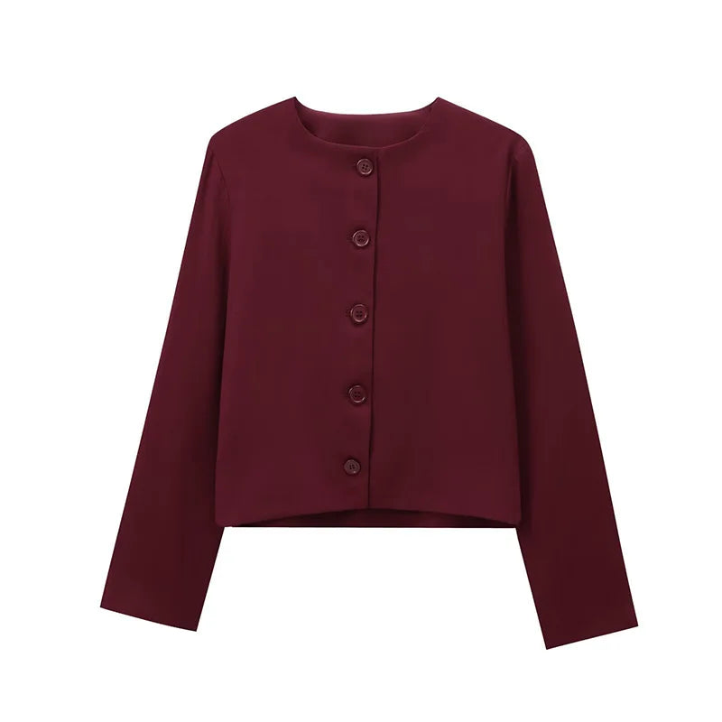 Aiertu  -  Casual Wine Red Women's Short Jacket Elegant O-neck Single-breasted Full Sleeve Coats Autumn Lady Office Street Outwear New Aiertu