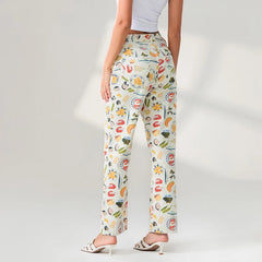 Aiertu  -  Women Fruit Tapas Print Wide Leg Jeans Casual Loose Denim Pants Trousers with Pockets Retro Y2K Aesthetic Pants Streetwear Aiertu