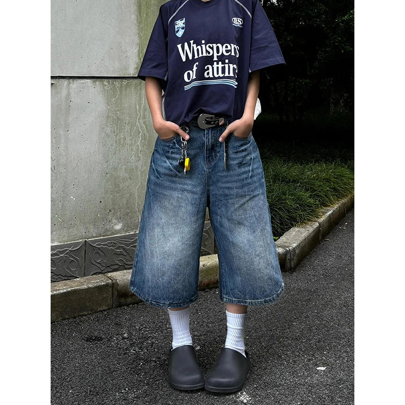 Aiertu  -  Summer Blue Baggy Denim Shorts Women Y2k Vintage 2000s Wide Leg Washed High Waist Streetwear Casual Fashion Loose Trousers Aiertu