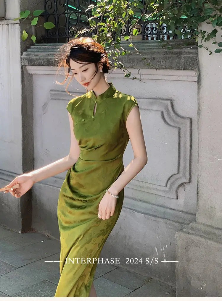 Aiertu  -   vintage natural literature art dress chinese style daily improved leisure qipao sexy sleeveless waist cinching slit qipao Aiertu