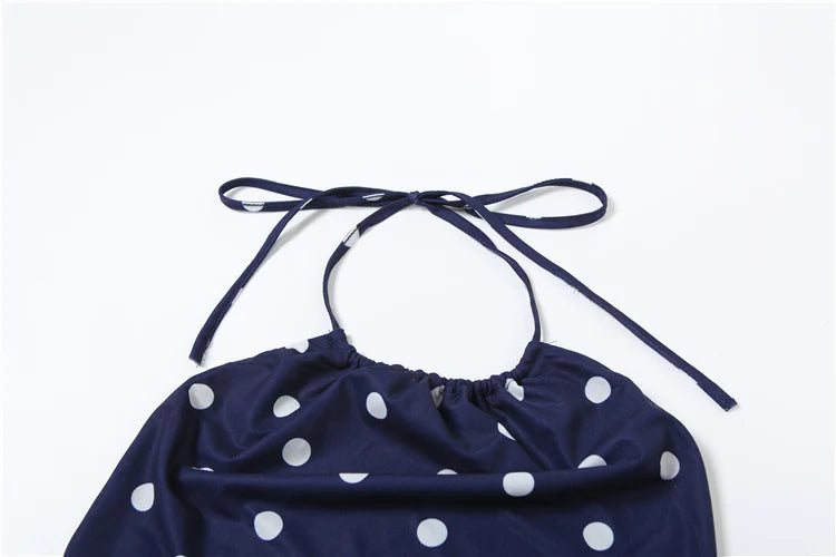 Aiertu  -  Sexy Polka Dot Print 2-Piece Set Women Halter Bandage Halter Backless Sleeveless Mini Tops+Straight Skirt Matching Suit Aiertu
