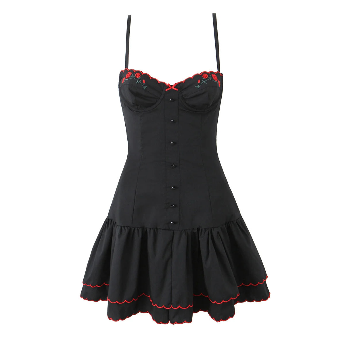 Aiertu  -  Sexy Sweet Women Floral Embroidery Spaghetti Straps Dress Fashion High Waist A-line Mini Summer Dresses Female Lace Up Robe Aiertu