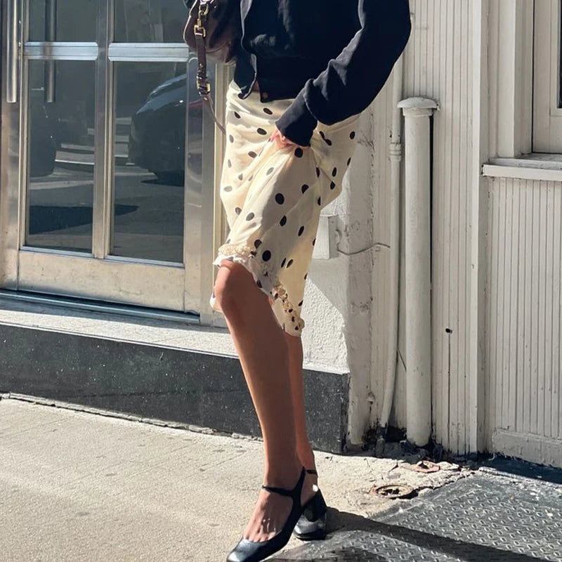 Aiertu  -  Polka Dot Elegant Mid Skirt Women High Street Fashion Spring Summer Long Skirts Casual Ladies Vintage 90s Outfits Aiertu