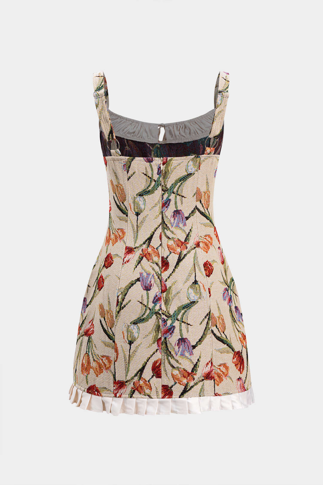 Aiertu  -  Satin Jacquard Pleated Patchwork Zipper Tie Front Slip Mini Dress Aiertu