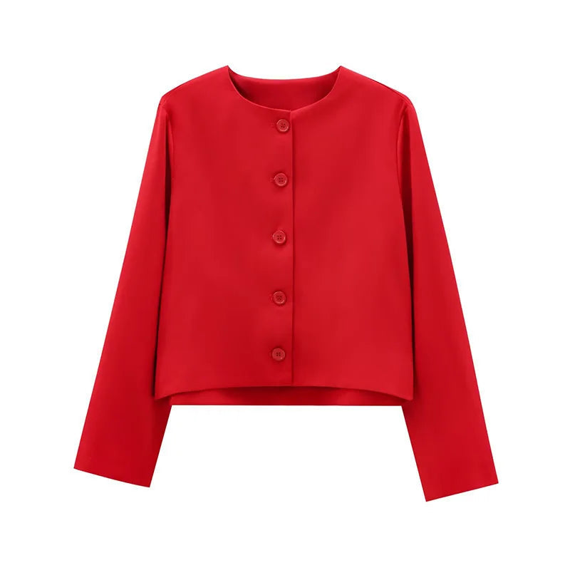 Aiertu  -  Casual Wine Red Women's Short Jacket Elegant O-neck Single-breasted Full Sleeve Coats Autumn Lady Office Street Outwear New Aiertu