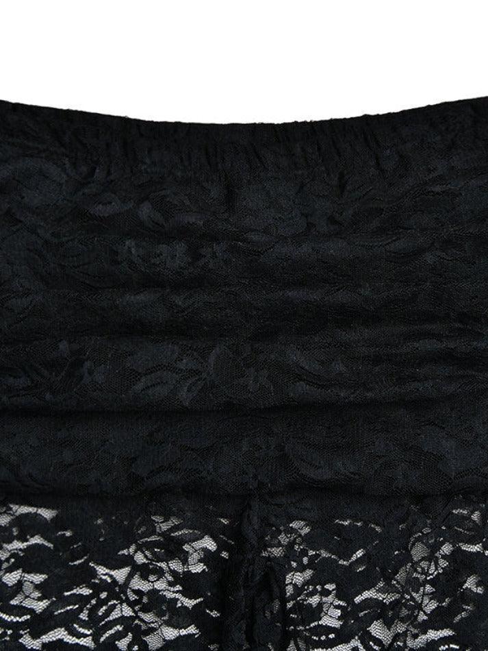 Aiertu  Perspective Lace Splice High Rise Flare Leg Pants Aiertu