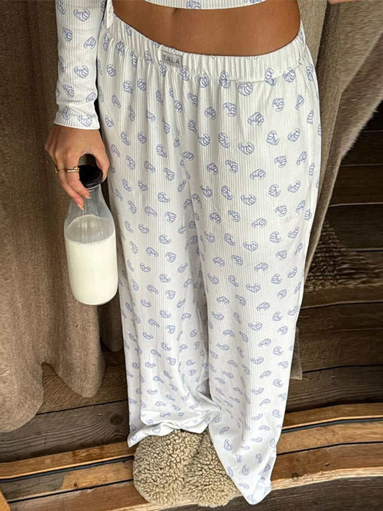 Aiertu  -  Printed Halter Coat Pants Three Piece Set Slim Fit Casual Floral Women Short Cardigan Jacket Top Camisole High Waisted Trousers Aiertu
