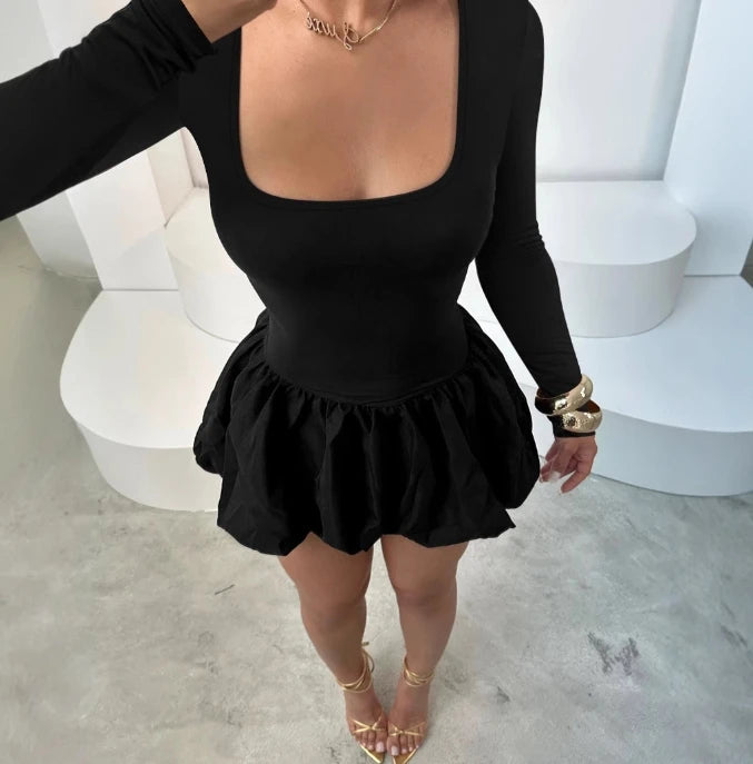 Aiertu Women's Fashion Autumn & Winter Long Sleeve Slim Sexy Flower Bud Hem Suspender Dress Female High Waist Sweet Sexy Mini Dresses Aiertu