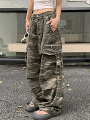 Aiertu  -  American Retro Distressed Camouflage Overalls Stylish High Street Straight Jeans Baggy Jeans Harajuku Y2k Hot Girl Trousers Aiertu
