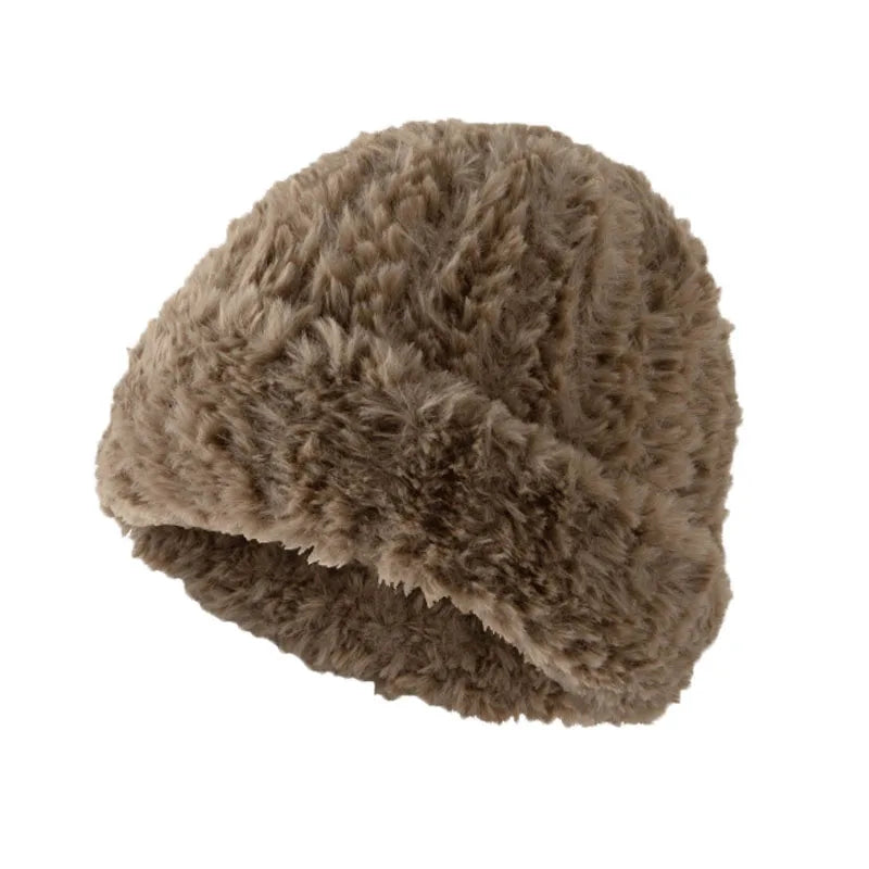 Aiertu  -  Winter Warm Beanies Hat Plush Thicke Imitate Rabbit Fur Bonnet Fleece Pullover Skull Cap Big Head Circumference Women Woolen Hat Aiertu