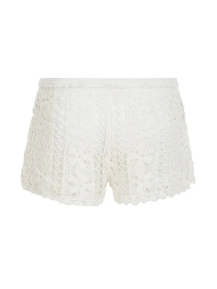 Aiertu  -Boho Solid Low-Waist Hollow-Out Shorts aiertu