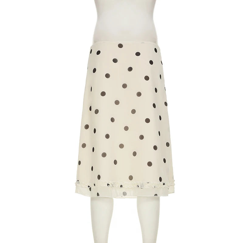 Aiertu  -  Fashion Polk Dot Printed Edible Tree Fungus Trim Skirts Women Holidays Zipper-Up Mesh Half Double Layers Bottoms 2026 Aiertu