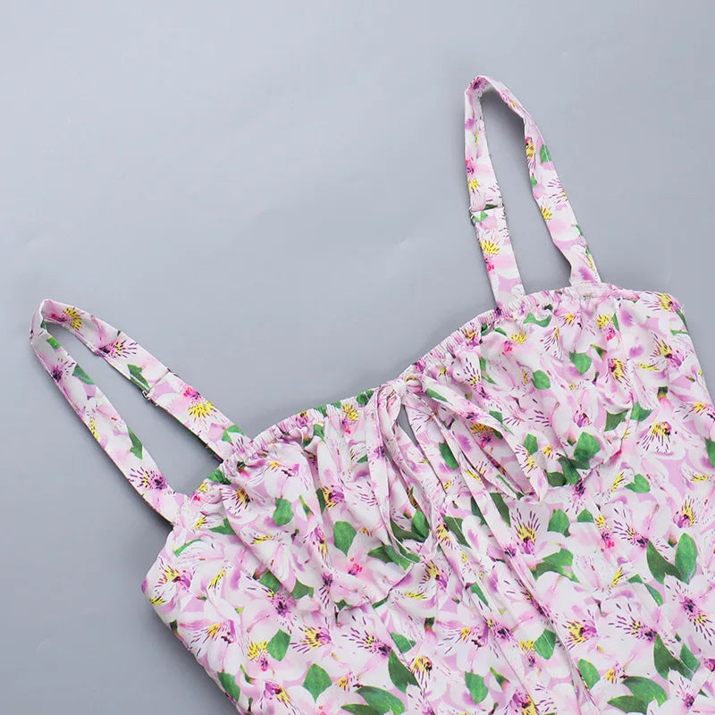 Aiertu  -  Pink Floral Printed Slip Dress Women Summer Sexy Sleeveless A-line High Waist Short Dresses Vacation Beach Sundress 2025 New Aiertu