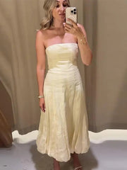 Aiertu  -  Elegant A-line Long Flower Bud Dress Women Evening High Waist Backless Sleeveless Tube Dresses 2025 Summer Gown Solid Vestidos Aiertu