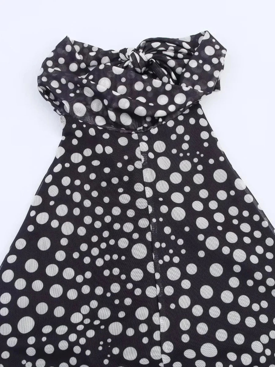 Aiertu  -  Sexy Spliced Dot Print Maxi Dress for Women Halter Neck Off Shoulder High Waist Temperament Folds Dresses Female Aiertu