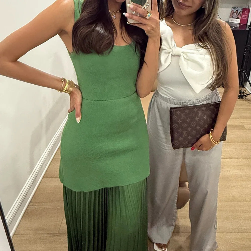 Aiertu  -  Solid Slimming Long Dresses for Women O Neck Sleeveless High Waist Temperament Dress Female Fashion Aiertu