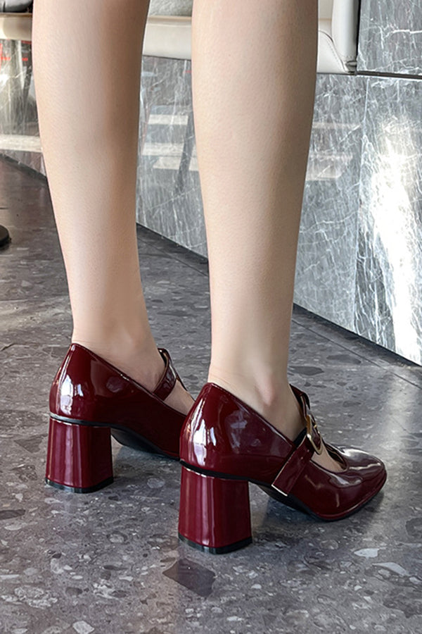 Aiertu  Square Toe Mary Jane Block Heel Retro High Heels Aiertu