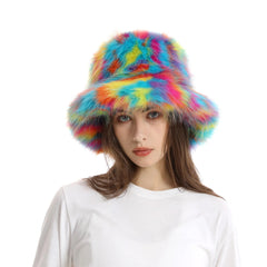 Aiertu  -  Winter Tie-dyed Bucket Hat Imitation Fur Y2k Warm Plush Bucket Hat Unisex Bucket Hat Gorros Invierno Mujer Aiertu