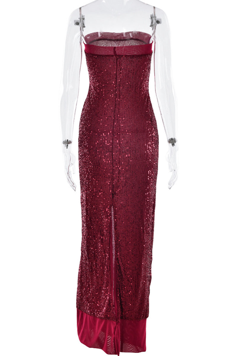 Aiertu  -  Sexy Sequins Slit Sequined Strapless Long Dresses(3 Colors) Aiertu