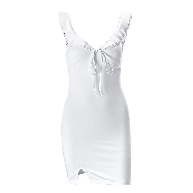 Aiertu - Split V Neck Fairy Mini Dress Aiertu