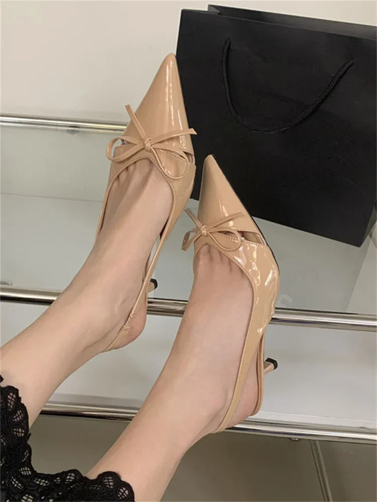 Aiertu  -   High Quality Design Butterfly-knot Women Pumps Pointed Toe Thin Low Heels Wedding Party Mule Shoes Aiertu