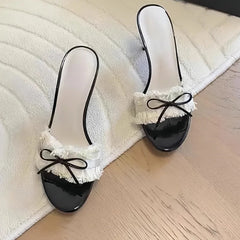 Aiertu  -  Butterfly-knot Shoes for Lady Round Toes High Heels Pleated Female Sandals Mixed Colors Women Back Strap Tacones Chassure Femme Aiertu
