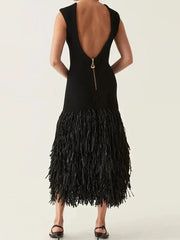 Aiertu  -  Sexy Fringed Knit Long Dresses Women Slim Sleeveless O-neck Backless Zipper Package Hip Dress Female 2026 Summer Party Lady Robe Aiertu
