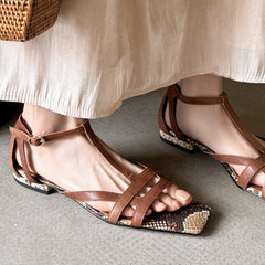 Aiertu  2025 Summer women's genuine leather narrow band open toe flats sandals casual female daily high quality shoes woman Aiertu