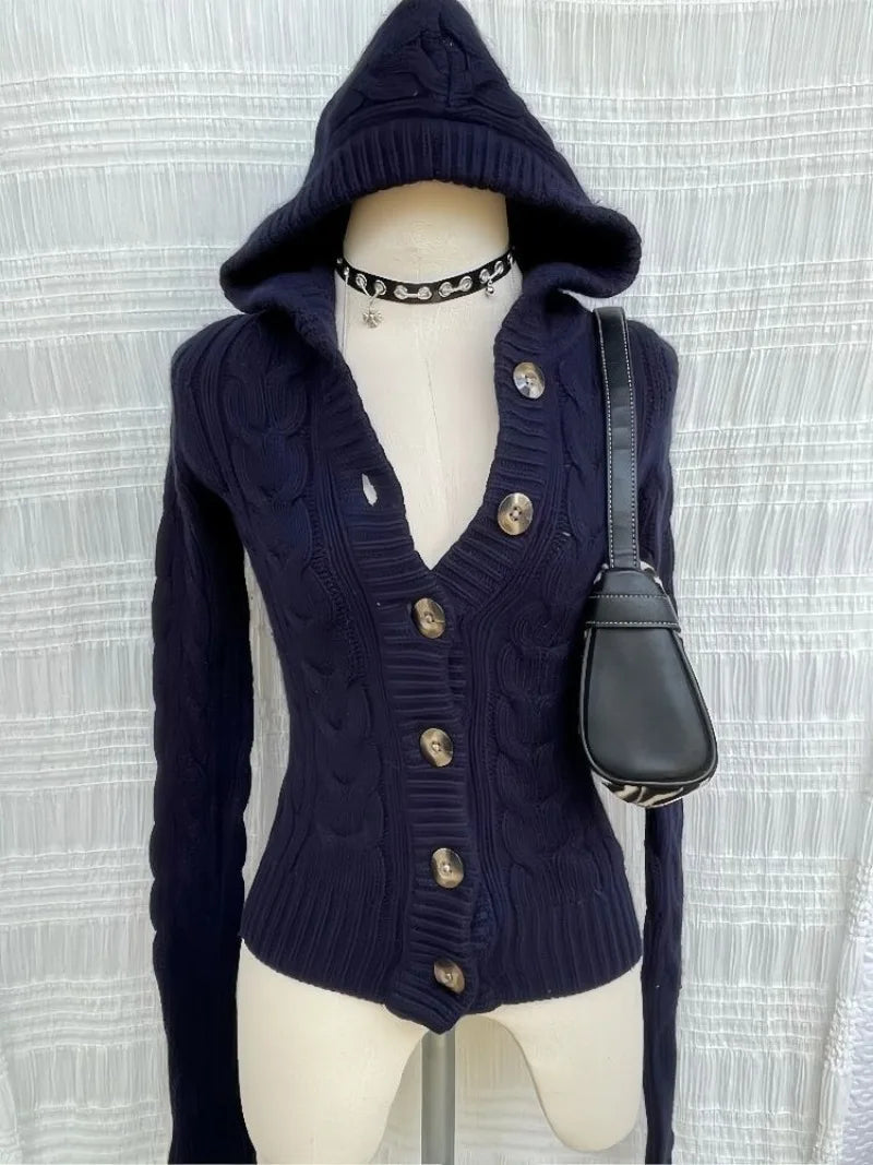 Aiertu  -  Korean Vintage Warm Knitted Autumn Winter Sweaters Simple High End Office Lady Punk Harajuku Cardigan Y2k 2000s Punk Jumper Aiertu