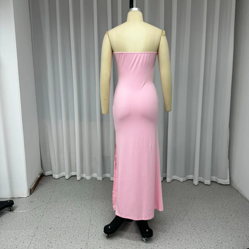 Aiertu  -  Women Maxi Dress Fashion SummerElegant Strapless Sleeveless Solid Hollow Slim Hollow Holiday Party Dresses Streetwear Aiertu