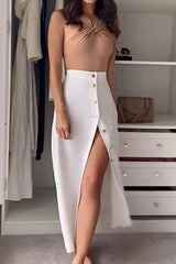 Aiertu  -  Casual Solid Color Buckle Halter Sleeveless Two Pieces Aiertu