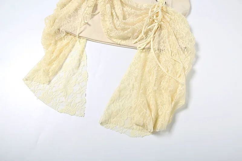 Aiertu  -  Two Piece Outfits Woman Set Vintage Lace Spliced Tube Top and Mini Skirt Coords Sets Woman Summer Clothes P94-EG32 Aiertu