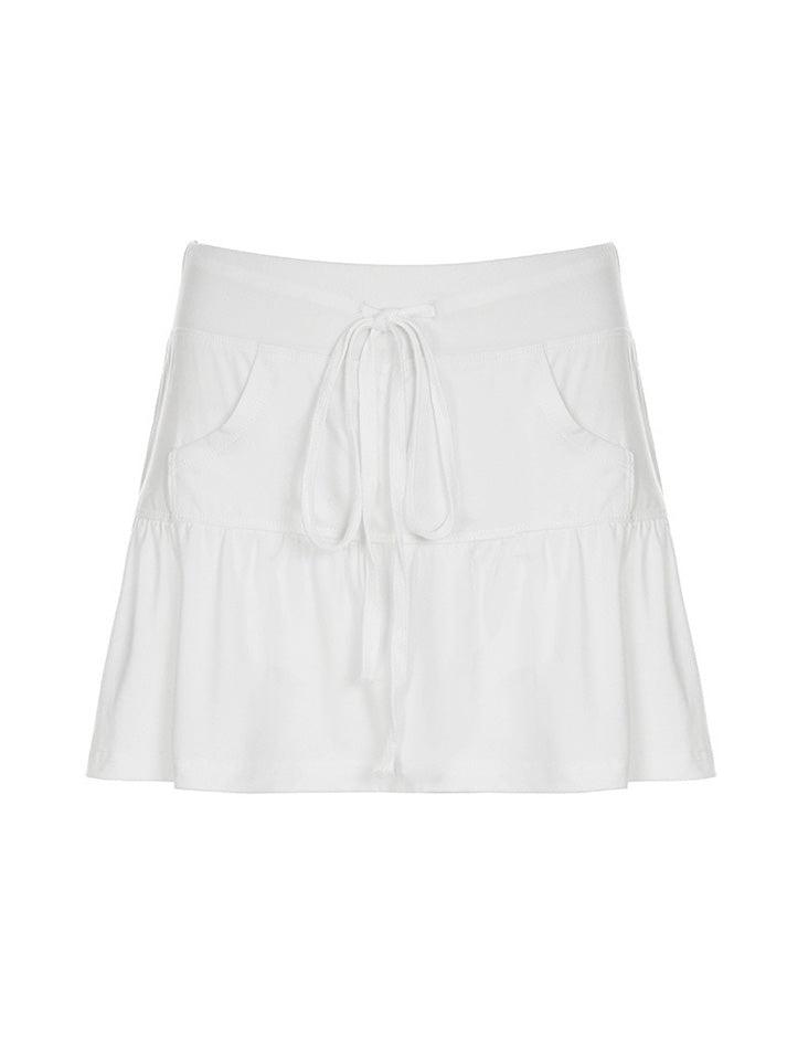 Aiertu  -Drawstring Tie Pocket A-Line Mini Skirt aiertu