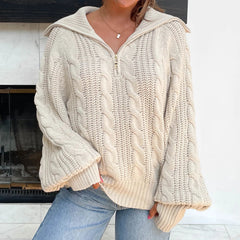 Aiertu  -  Women Cable Knit Chunky Sweater Comfy Long Sleeve Quarter Zip Knitted Pullover Fall Winter Trendy Half Zip Knitwea Aiertu