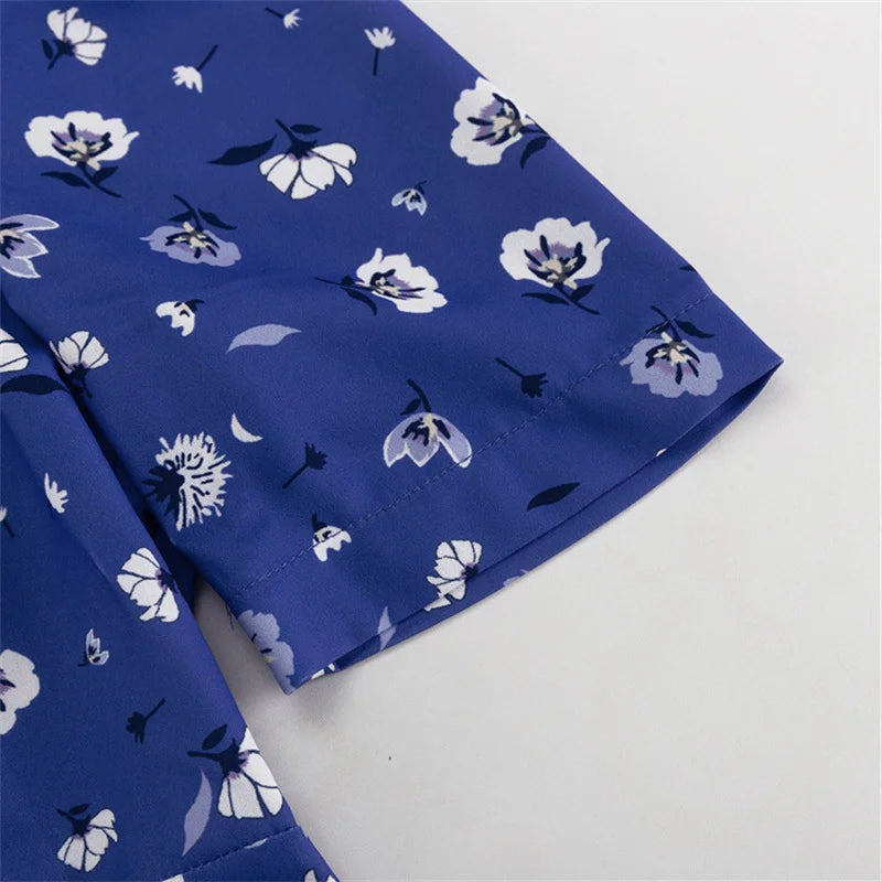 Aiertu  -  Print Short Sleeve Dress V Neck Maxi Dress For Women Elegant High Waist Button Print Sexy Slim Fashion Holiday Dress Aiertu