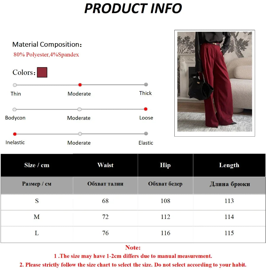 Aiertu  -  Burgundy Wide Leg Pants Women's Pocket Pleated Trousers Fashionable High Waisted Casual Loose Pants  Spring Summer New Aiertu